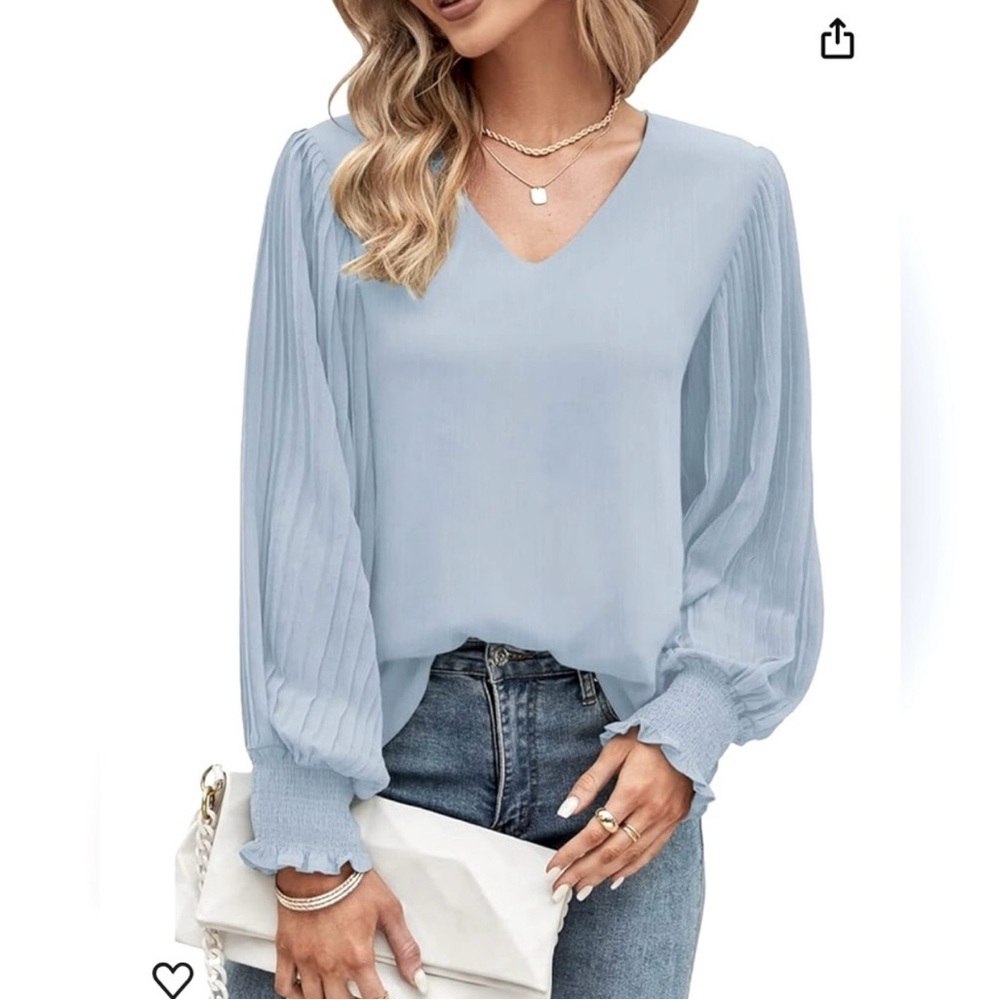 Aifer Light Blue B-Neck Blouse with Puff Sheer